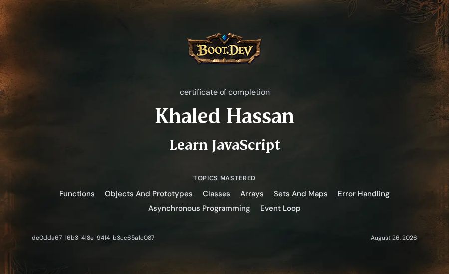 Khaled Hassan's Boot.dev Learn JavaScript certificate