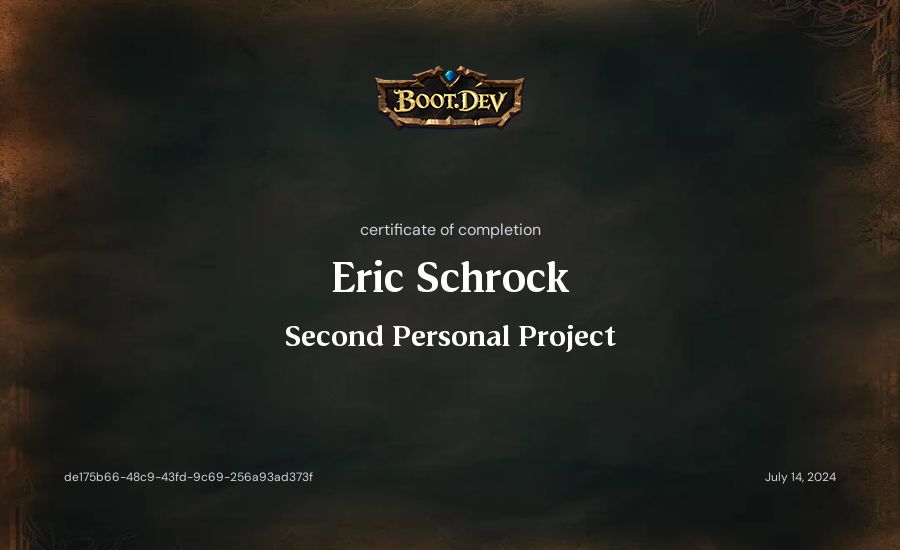 Eric Schrock's Boot.dev Second Personal Project certificate