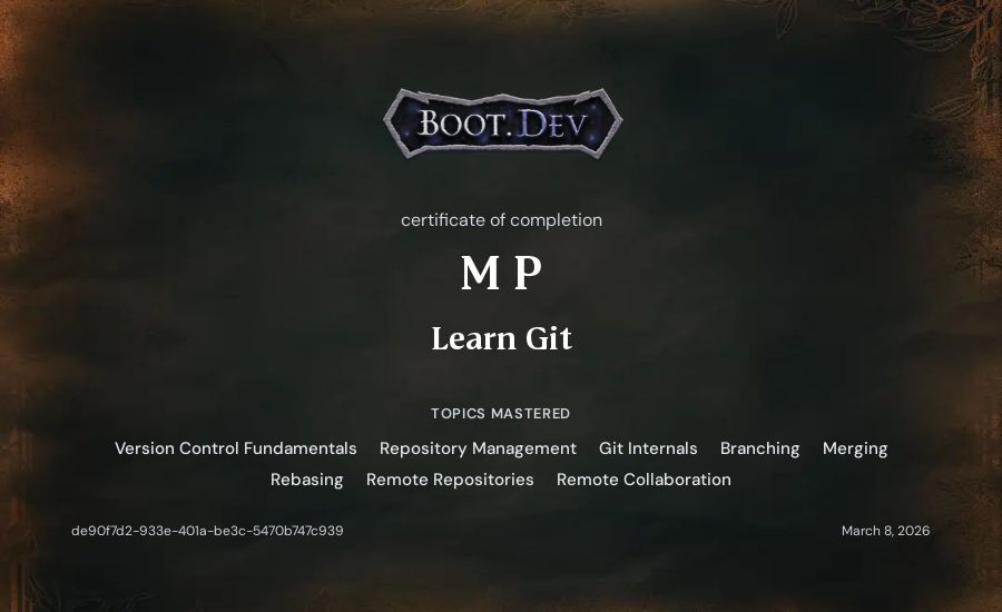 M P's Boot.dev Learn Git certificate