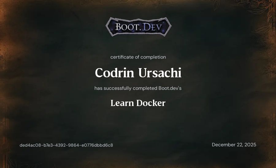 Codrin Ursachi's Boot.dev Learn Docker certificate