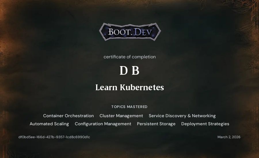 D B's Boot.dev Learn Kubernetes certificate