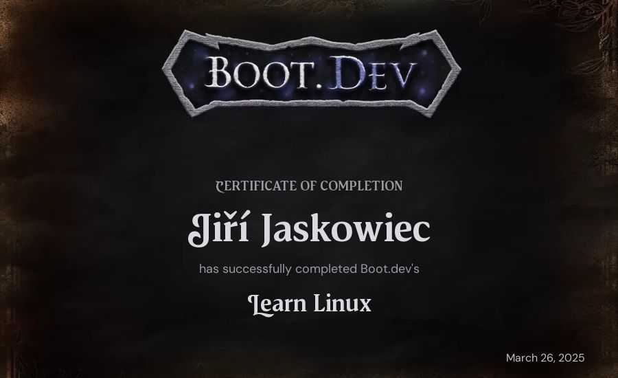 Jiří Jaskowiec's Boot.dev Learn Linux certificate