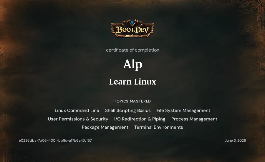 Alp's Boot.dev Learn Linux certificate