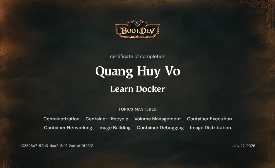 Quang Huy Vo's Boot.dev Learn Docker certificate