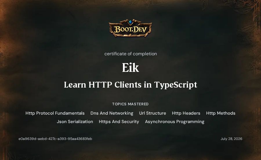 Eik's Boot.dev Learn HTTP Clients in TypeScript certificate