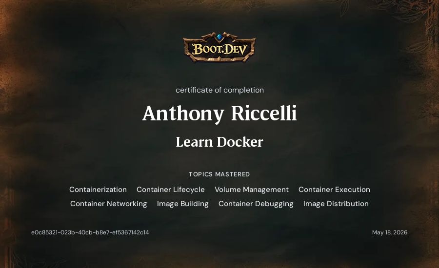 Anthony Riccelli's Boot.dev Learn Docker certificate