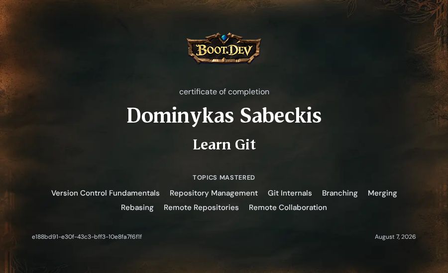 Dominykas Sabeckis's Boot.dev Learn Git certificate