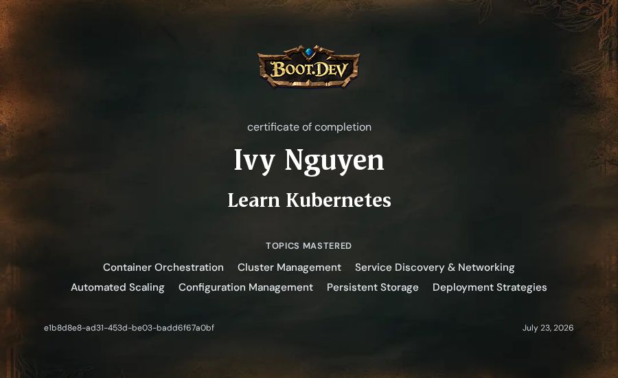 Ivy Nguyen's Boot.dev Learn Kubernetes certificate