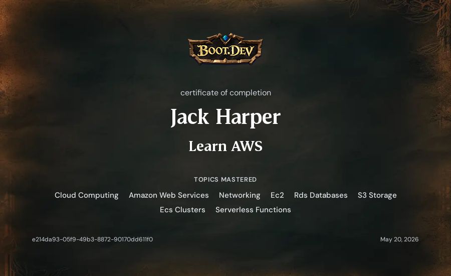 Jack Harper's Boot.dev Learn AWS certificate