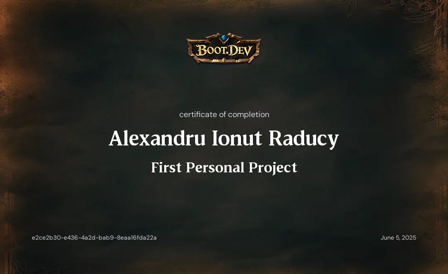 Alexandru Ionut Raducy's Boot.dev First Personal Project certificate