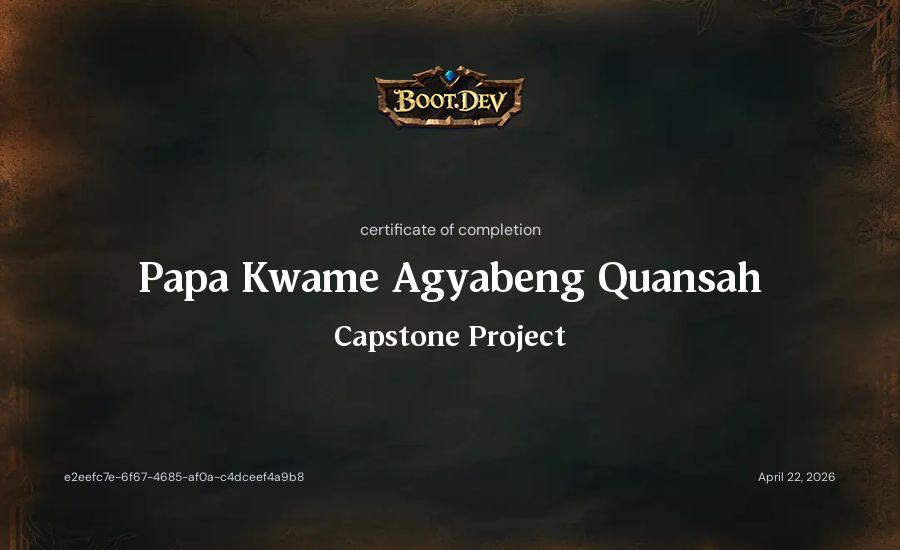 Papa Kwame Agyabeng Quansah's Boot.dev Capstone Project certificate