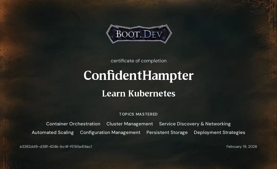 ConfidentHampter's Boot.dev Learn Kubernetes certificate
