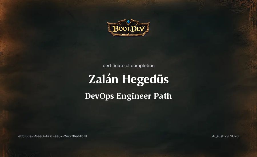 Zalán Hegedüs's Boot.dev DevOps Engineer Path certificate