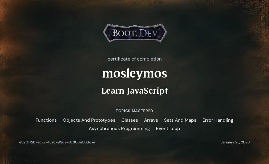 mosleymos's Boot.dev Learn JavaScript certificate