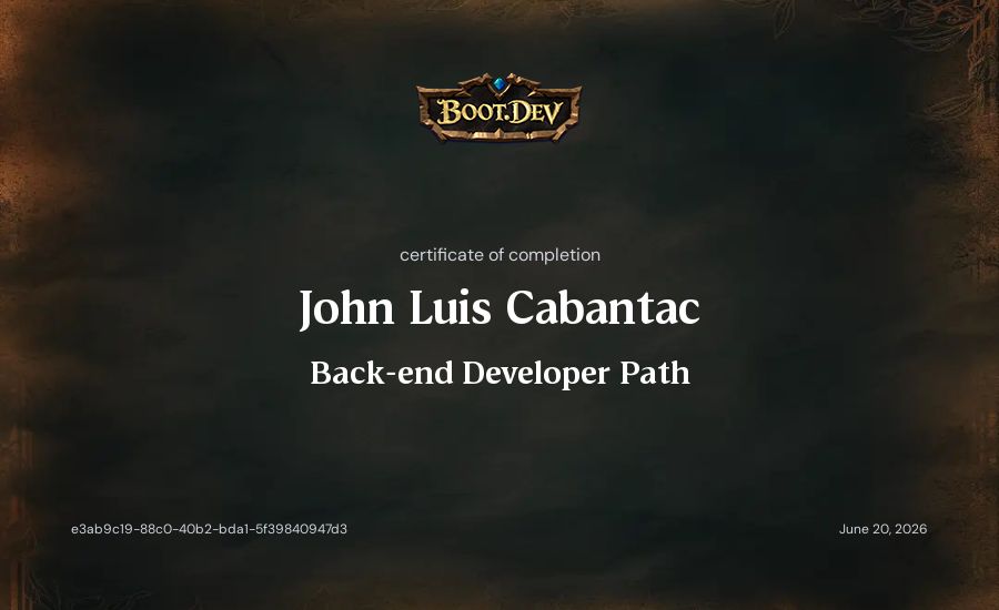Luis's Boot.dev Backend Developer Path certificate