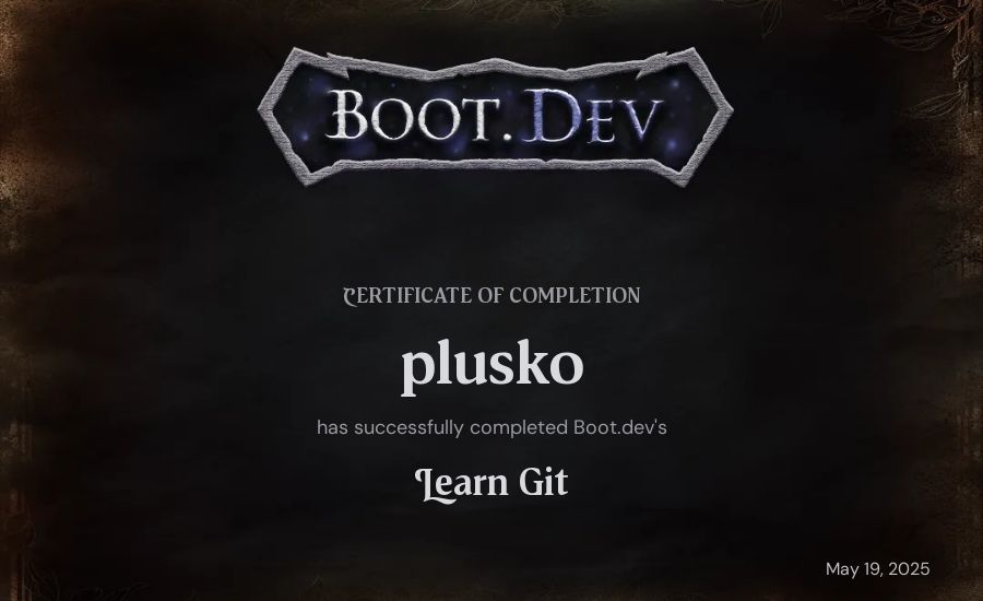 plusko's Boot.dev Learn Git certificate