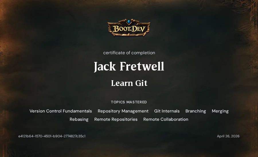 Jack Fretwell's Boot.dev Learn Git certificate