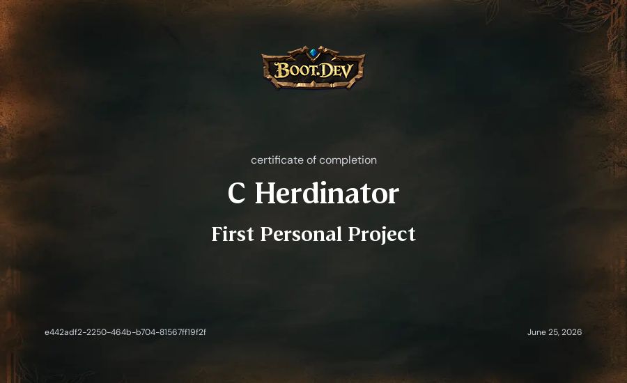 C Herdin's Boot.dev First Personal Project certificate
