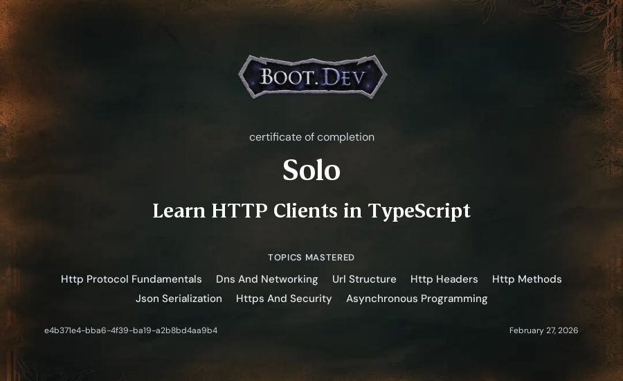 Solo's Boot.dev Learn HTTP Clients in TypeScript certificate