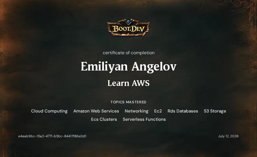 Emiliyan Angelov's Boot.dev Learn AWS certificate