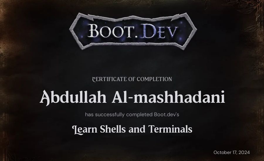 Abdullah Al-mashhadani's Boot.dev Learn Linux certificate