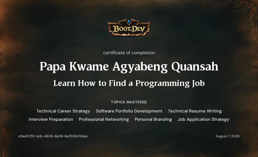 Papa Kwame Agyabeng Quansah's Boot.dev Learn How to Find a Programming Job certificate