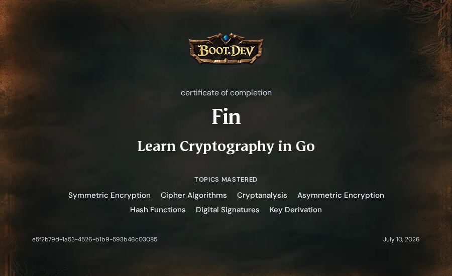 Fin's Boot.dev Learn Cryptography in Go certificate