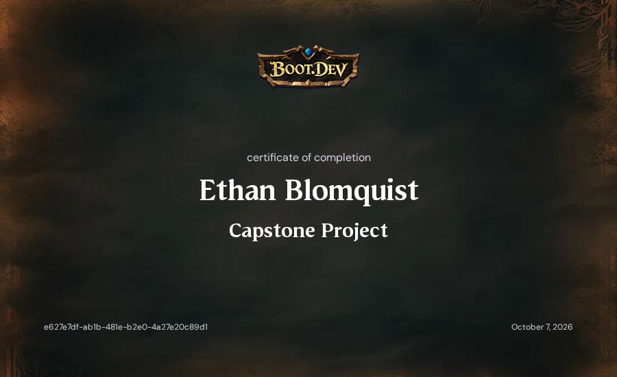Ethan Blomquist's Boot.dev Capstone Project certificate