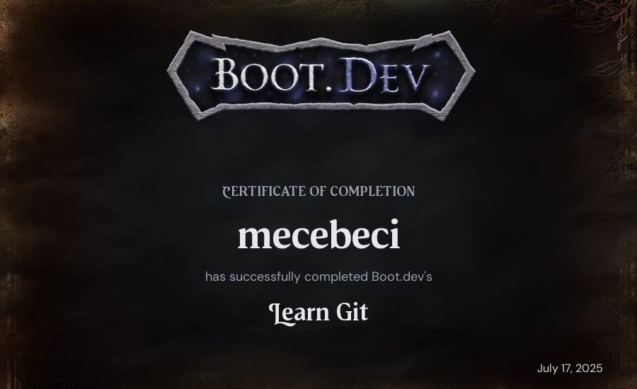 mecebeci's Boot.dev Learn Git certificate