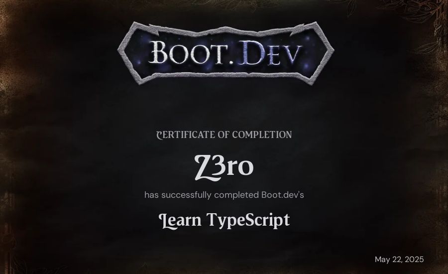 Maverick Trinh's Boot.dev Learn TypeScript certificate