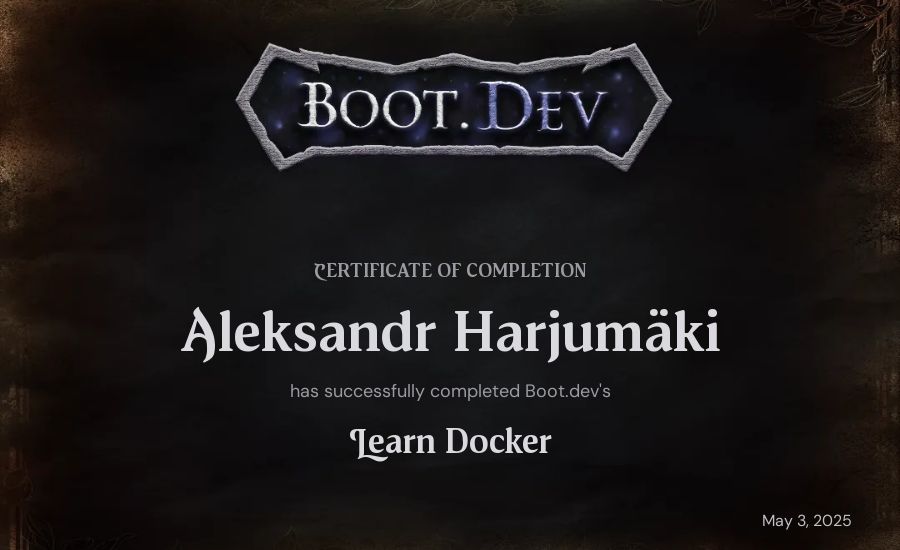Aleksandr Harjumäki's Boot.dev Learn Docker certificate