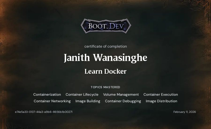 Janith Wanasinghe's Boot.dev Learn Docker certificate