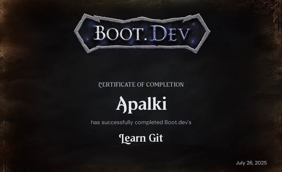 Apalki's Boot.dev Learn Git certificate