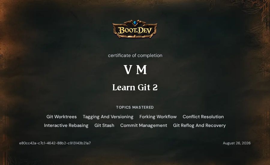 V M's Boot.dev Learn Git 2 certificate