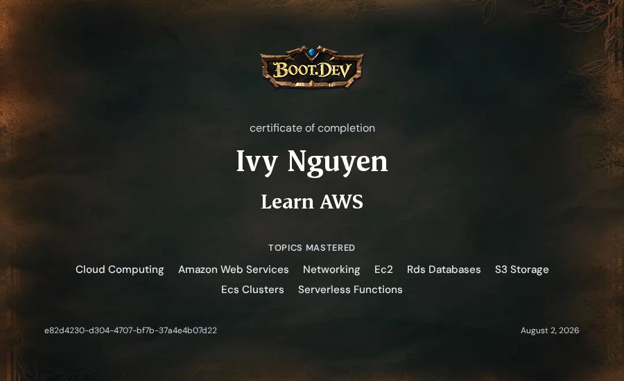 Ivy Nguyen's Boot.dev Learn AWS certificate