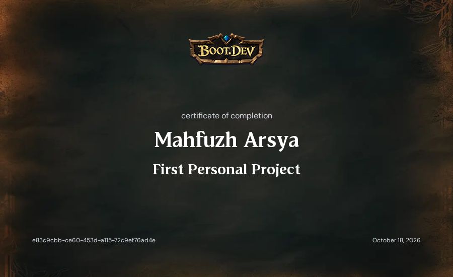 Mahfuzh Arsya's Boot.dev First Personal Project certificate