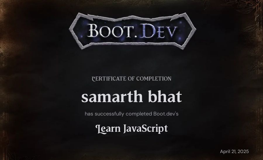 Trolley's Boot.dev Learn JavaScript certificate