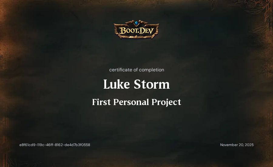 Luke Storm's Boot.dev First Personal Project certificate