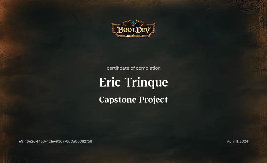 Eric Trinque's Boot.dev Capstone Project certificate