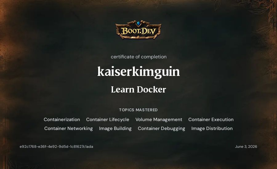 kaiserkimguin's Boot.dev Learn Docker certificate