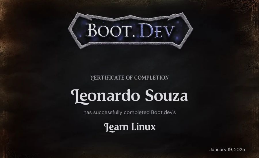 Leonardo Souza's Boot.dev Learn Linux certificate