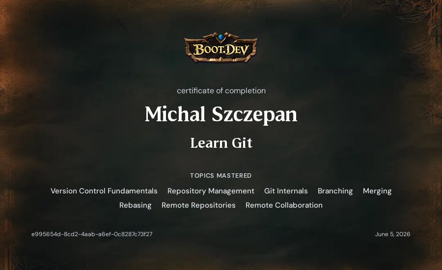 Michal Szczepan's Boot.dev Learn Git certificate
