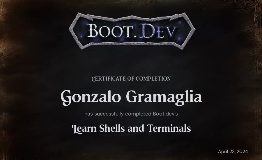 Gonzalo Gramaglia's Boot.dev Learn Linux certificate