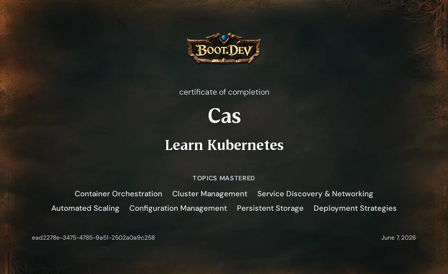Cas's Boot.dev Learn Kubernetes certificate