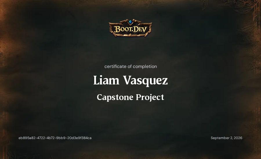 Liam Vasquez's Boot.dev Capstone Project certificate