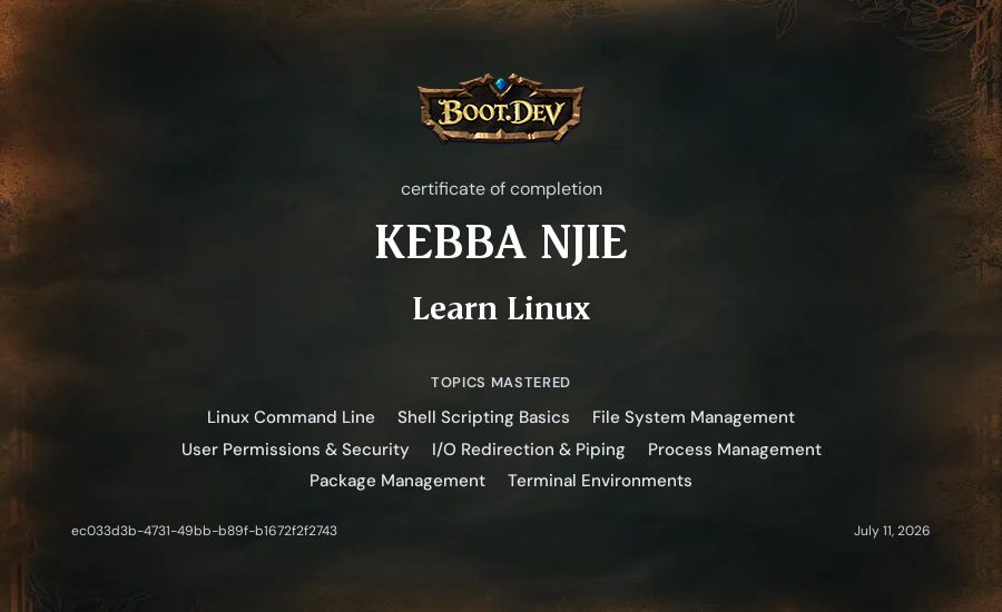 KEBBA NJIE's Boot.dev Learn Linux certificate
