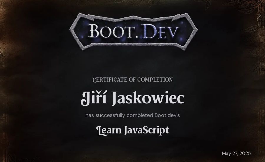 Jiří Jaskowiec's Boot.dev Learn JavaScript certificate