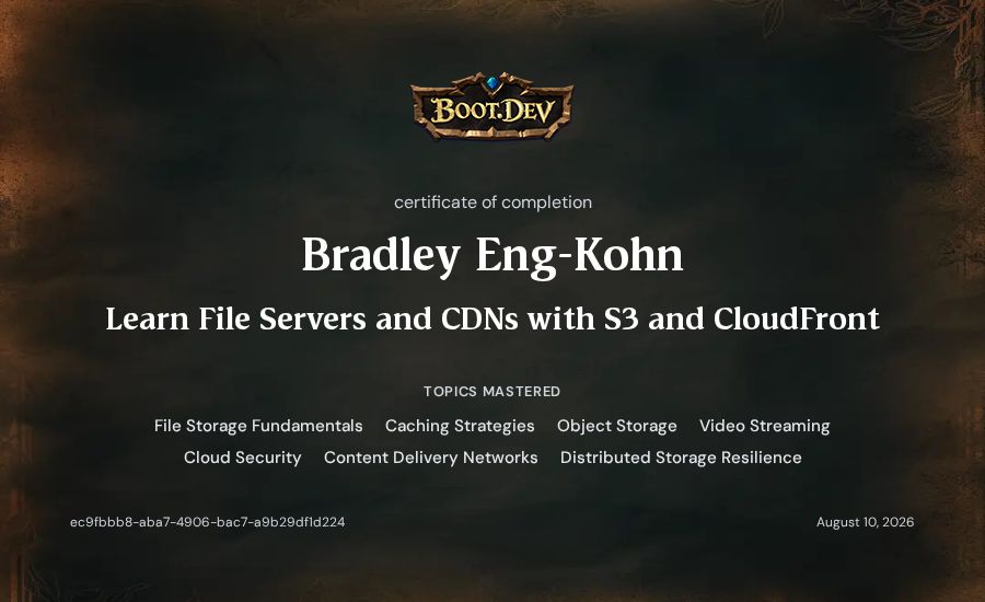 Bradley Eng-Kohn's Boot.dev Learn File Servers and CDNs with S3 and CloudFront certificate