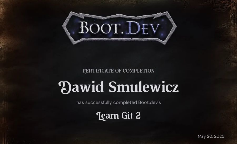 Dawid Smulewicz's Boot.dev Learn Git 2 certificate