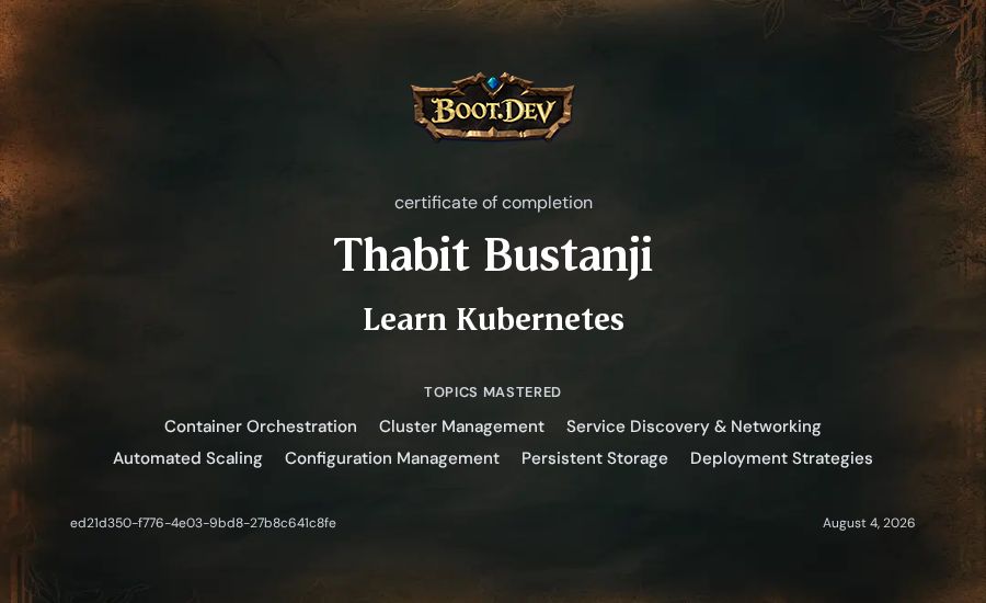 Thabit Bustanji's Boot.dev Learn Kubernetes certificate